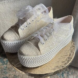 Sparkling Cream Platform Bridal Sneakers
